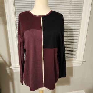 Ambra Color Block Cardigan Sweater Cotton Maroon Black